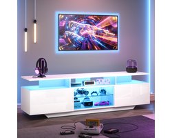 Sweiko TV-kast - 160*40*45 cm - LED-verlichting - Hoogglans - Open planken - MDF - Wit