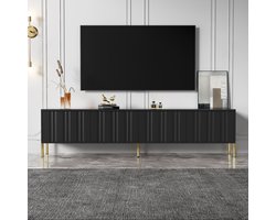 Sweiko TV kast - Gestreept design kastdeuren - Gouden poten - Zwart