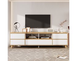 Sweiko TV kast, Woonkamer meubels, Compartimenten en deuren in natuurlijke landelijke stijl, Wit en Natuurlijk