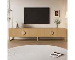 Sweiko TV meubel - 180 cm - Houten kast - 4 deuren - Halfronde handgrepen - Natuurlijk