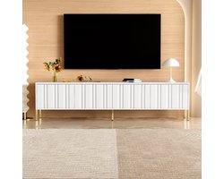 Sweiko TV meubel - 190 x 38 x 48 cm - Goudkleurige poten - Gestreept ontwerp - Wit