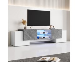 Sweiko TV meubel - 4 Deurs kast - LED-verlichting - Wit + Grijs
