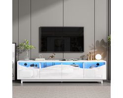 Sweiko TV meubel - Gebogen ontwerp - Hoogglans - Glazen deuren - LED-verlichting - Wit