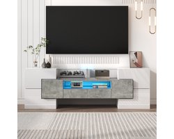 Sweiko TV-meubel - Hoogglans - 145 cm - Met LED-verlichting - Glazen blad - Wit + Grijs