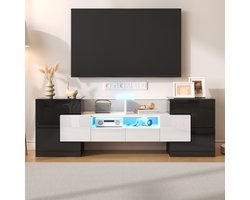 Sweiko TV-meubel - Hoogglans - 145 cm - Met LED-verlichting - Glazen blad - Zwart + Wit