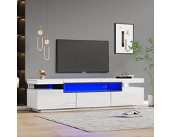 Sweiko TV-meubel - Hoogglans - met LED verlichting - 3 laden - Wit