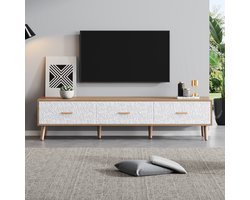 Sweiko TV-meubel - Hout look - Vintage textuur - 150*35*39 cm - Wit+Bruin