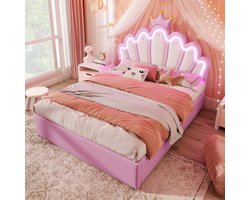 Sweiko Tweepersoonsbed - 140 x 200 cm - Crown Princess bed - LED-verlichting - 2 laden - zonder matras - Roze