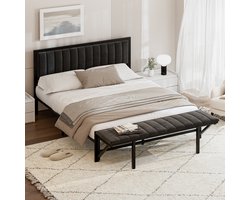 Sweiko Tweepersoonsbed - 160x200 cm - Ombouwbare eindbank - Opbergruimte - Fluweel - Zwart