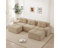 Sweiko U-bank - 3-zits modulaire bank - Met voetenbank - Corduroy - Geen montage nodig - Beige