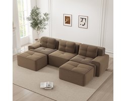 Sweiko U-bank - 3-zits modulaire bank - Met voetenbank - Corduroy - Geen montage nodig - Bruin