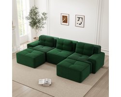 Sweiko U-bank - 3-zits modulaire bank - Met voetenbank - Corduroy - Geen montage nodig - Groen