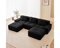 Sweiko U-bank - 3-zits modulaire bank - Met voetenbank - Corduroy - Geen montage nodig - Zwart
