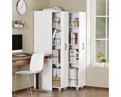 Sweiko Uitbreidbare boekenkast - Vitrinekast - Met wielen - 4 planken - Draagvermogen 20 kg - Wit