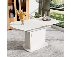 Sweiko Uitbreidbare Ovale Eettafel, L110/130xW70xH75cm,Eettafel met opbergruimte, Koffievrijetijdstafel, Moderne minimalistische eettafel, ruimtebesparende multifunctionele eettafel, Wit+Zilver handvat