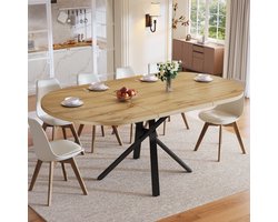 Sweiko Uitschuifbare Eettafel - 100-140 cm - Rond/Ovaal - Metalen X-poten - Houtlook - Naturel