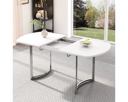 Sweiko Uitschuifbare Eettafel - 140/180 x 80 cm - Metalen poten - Voor 4-6 personen - Wit