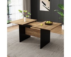 Sweiko Uitschuifbare eettafel 140/180*80 cm, geschikt voor 4-6 personen, houtnerf Rechthoekige eettafel, eenvoudige stijl, natuurlijke kleur