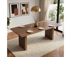 Sweiko Uitschuifbare Eettafel - 140/200 × 90 cm - Geschikt voor 6 personen - Verhoogd tafelblad - Walnootkleurig