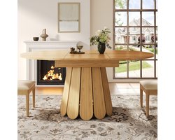 Sweiko Uitschuifbare Eettafel - Houtnerf - Ronde/Ovaal - 118-158 cm - Geschikt voor 6 personen - Natuurlijke
