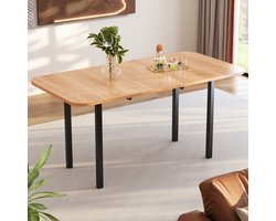 Sweiko Uitschuifbare eettafel, lengte tot 160 cm, moderne minimalistische stijl, sterke legering, geschikt voor 4-6 personen, origineel hout