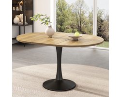 Sweiko Uitschuifbare Eettafel - Ovale/Rond tafel - 100/140 × 100 × 75 cm - Natuurhoutkleur + Zwart