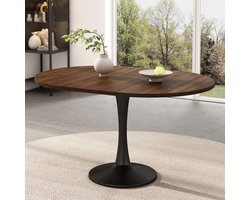 Sweiko Uitschuifbare Eettafel - Ovale/Rond tafel - 100/140 × 100 × 75 cm - Walnootkleur + Zwart