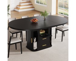 Sweiko Uitschuifbare Eettafel - Rond/Ovaal - 118-158 cm - Met opbergruimte - Zwart