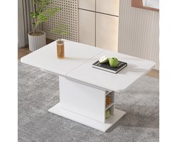 Sweiko Uittrekbare Eettafel, Eettafel met opbergruimte, Rechthoekige eettafel, Koffievrijetijdstafel, Moderne eenvoudige eettafel, Ruimtebesparende multifunctionele eettafel, Wit