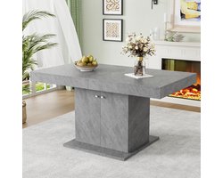 Sweiko Uittrekbare Eettafel, L140/180*W80*H76cm, Eettafel met opbergruimte, Rechthoekige eettafel, Koffievrijetijdstafel, Ruimtebesparende multifunctionele eettafel, Automatische telescopische tafel, Betonlook