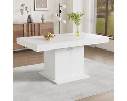 Sweiko Uittrekbare Eettafel, L140/180*W80*H76cm, Eettafel met opbergruimte, Rechthoekige eettafel, Koffievrijetijdstafel, Ruimtebesparende multifunctionele eettafel, Automatische telescopische tafel, Wit