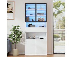 Sweiko Vitrinekast - 70 x 30 x 200 cm - Met laden - Glazen deuren - LED-verlichting - Boekenkast - Wit