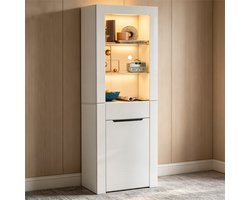 Sweiko Vitrinekast - Boekenkast - Archiefkast - LED-verlichting - Glazen plank - Wit