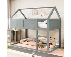 Sweiko Vloer tot plafond bed, 90 * 200 centimeter, Lage verdieping eenpersoonsbed, zolderbed met trap, massief houten frame, Grijs.