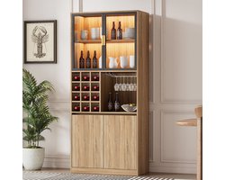 Sweiko Wijnkast - Vitrinekast - Glazen deuren - LED-verlichting - Natuurlijk