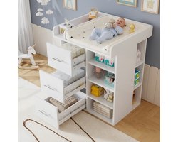 Sweiko Wisseltafel - Commode - 3 lades - Verstelbare planken - Opbergruimte - Wit