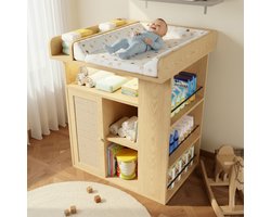 Sweiko Wisseltafel - Commode - LED-verlichting - Opbergruimte - Verstelbare planken - Houtnerf - Natuurlijke