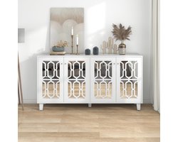 Sweiko Wit gespiegeld dressoir met koele kristallen grepen, vier deuren, met beweegbaar laminaat.voor woon- en eetkamer, 160 x 40 x 84cm