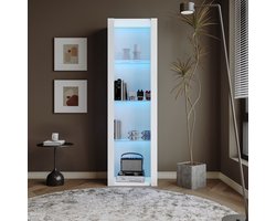Sweiko Witte hoogglanzende vitrinekast met LEIDENE verlichting, 3-glazen planken, 55*38*166 cm, vitrinekasten, standkasten, hoge kasten, opslagkasten