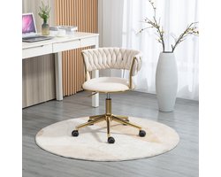 Sweiko Zachte fluwelen Bureaustoel, draaibare 360°, verstelbare hoogte met één klik, holle rugleuning, handgeweven rugleuning, woonkamer stoel met RVS voet en 5-wielen, mooi en uniek
