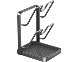 SWGOTA Bestekhouder - Dubbeldeks - Dekselhouder - Keukenhulphouders - Opbergrek voor aanrecht - Verlengde basis - Keukenorganizer - Voor spatels, snijplanken en kookgerei - Grijs