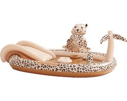 Swim Essentials - Speelzwembad met panterprint - Zwembadje - Opblaasbaar - Glijbaan - Sproeier - Kinderen - Jongens - Meisjes - Baby - Peuter - PVC - beige - bruin