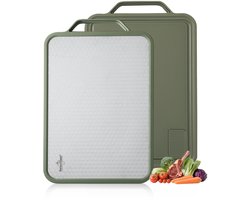 Swiss Haus® CBS3G Titanium Snijplank Dubbelzijdig - 38 x 27 cm - PFAS-vrij & Antibacterieel - Met Raspdeel & Sapgeul - Vaatwasserbestendig - Groen