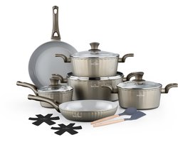 Swiss Haus® CC3014CH 14-delige Pannenset Inductie – PFAS Vrij – Keramische Antiaanbaklaag – Complete Inductie Pannenset - Koekenpannen, Braadpannen met Deksel & Steelpan - Champagne
