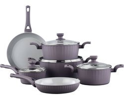 Swiss Haus® CC3014T 14-delige Pannenset Inductie – PFAS Vrij – Keramische Antiaanbaklaag – Complete Inductie Pannenset - Koekenpannen, Braadpannen met Deksel & Steelpan - Paars