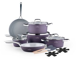 Swiss Haus® CC4014T 14-delige Pannenset Inductie – PFAS Vrij – Keramische Antiaanbaklaag – Complete Inductie Pannenset - Koekenpannen, Braadpannen met Deksel & Steelpan - Paars