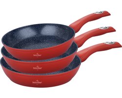 Swiss Haus® FP3R Pannenset Inductie - 3 Delige Koekenpannenset Ø 20/24/28 cm - PFAS Vrij - Koekenpan Voor Alle Warmtebronnen - Pannen Met Sapphire™ Antiaanbaklaag - Rood