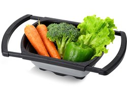 Swiss Haus® FS1B Opvouwbaar Vergiet voor Spoelbak - 39 x 26 cm - Uitschuifbare Handvatten - Hittebestendig - BPA Vrij - Vaatwasbestendig - Ruimtebesparend - Zwart
