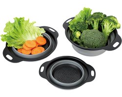 Swiss Haus® FS3B Siliconen Vergiet - Opvouwbare - 3 stuks Afdruipmandje - BPA Vrij - Groenten en fruit - Vaatwasserbestendig - Hittebestendig - Zwart
