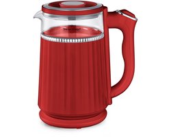 Swiss Haus® GWK1918 Waterkoker – 1.7L - Retro – Cool Touch – Glas Binnenzijde – 2200W – LED Verlichting – Snoerloos 360° – BPA Vrij – Rood